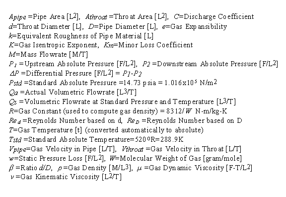 Orifice Gas Flow Definitions