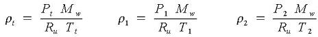 Equations for densities at tank average, pipe entrance, and pipe exit