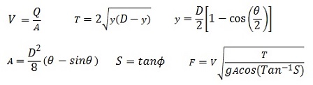 Hydraulic jump sloped pipe geometry equations