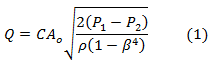 Flow rate equation with discharge coefficient