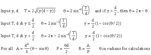 Open Channel Flow Culvert Geometry Equations